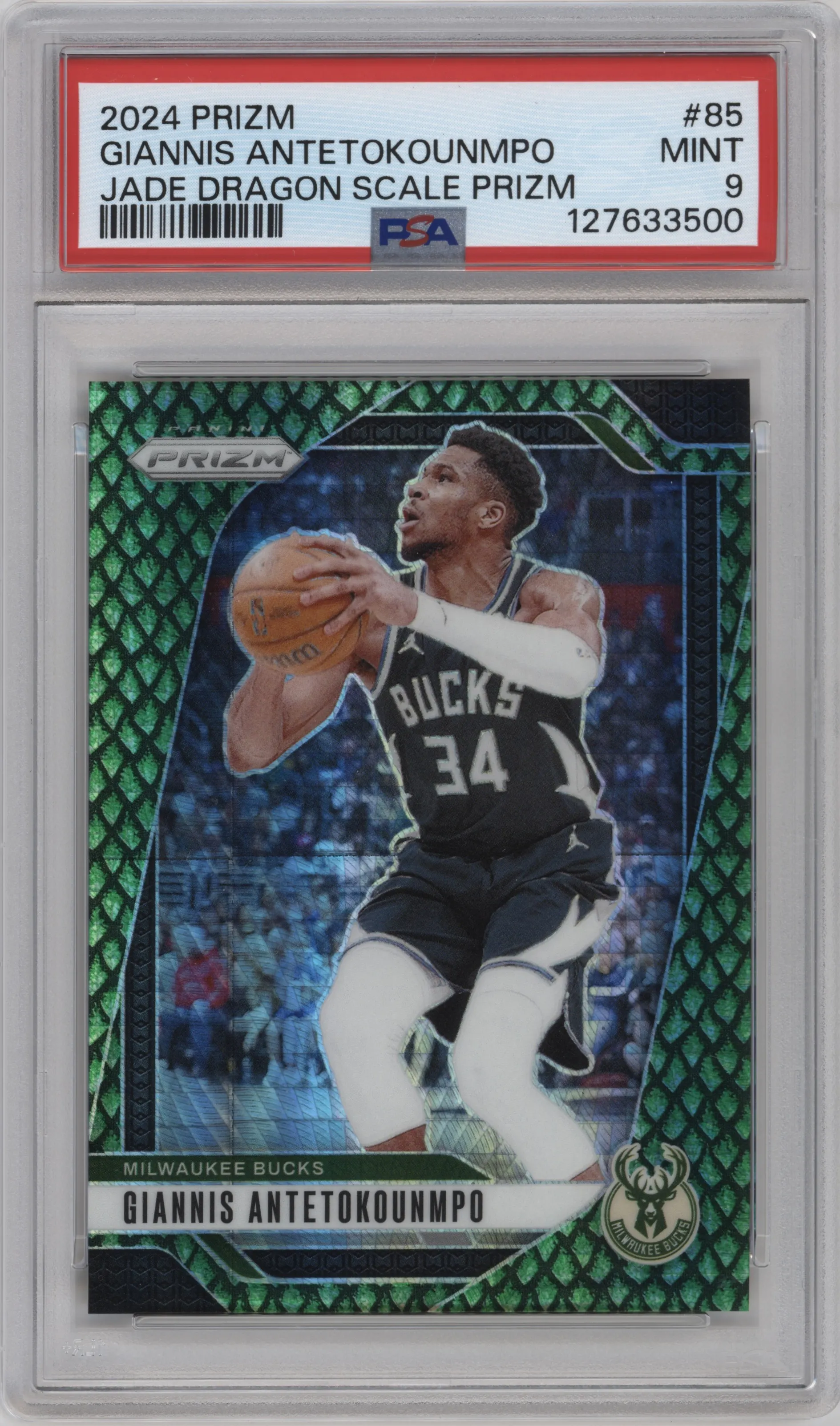 2024 Panini Prizm Giannis Antetokounmpo Jade Dragon Scale #85 PSA 9