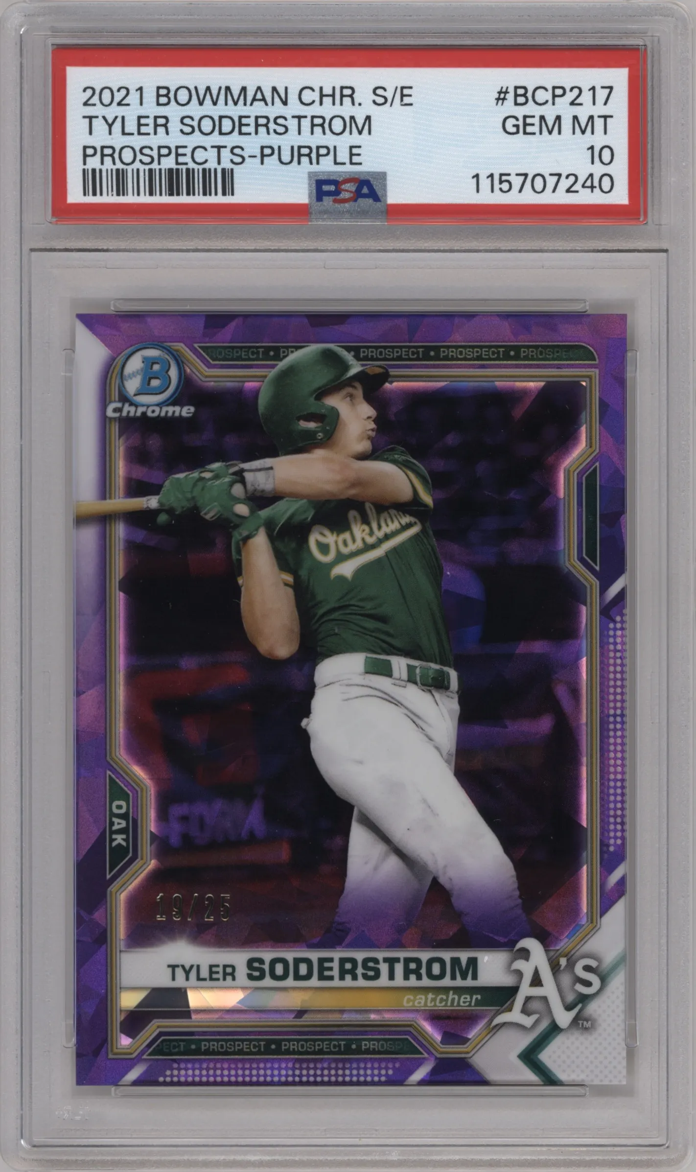2021 Bowman Chrome Sapphire Chr.Pros. Tyler Soderstrom Purple #BCP-217 PSA 10