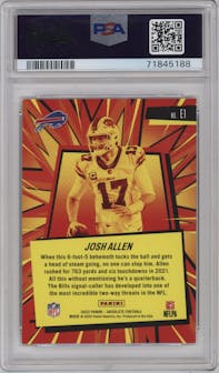 Josh Allen from the 2022 Panini Absolute set graded by PSA and given an overall grade of 9.