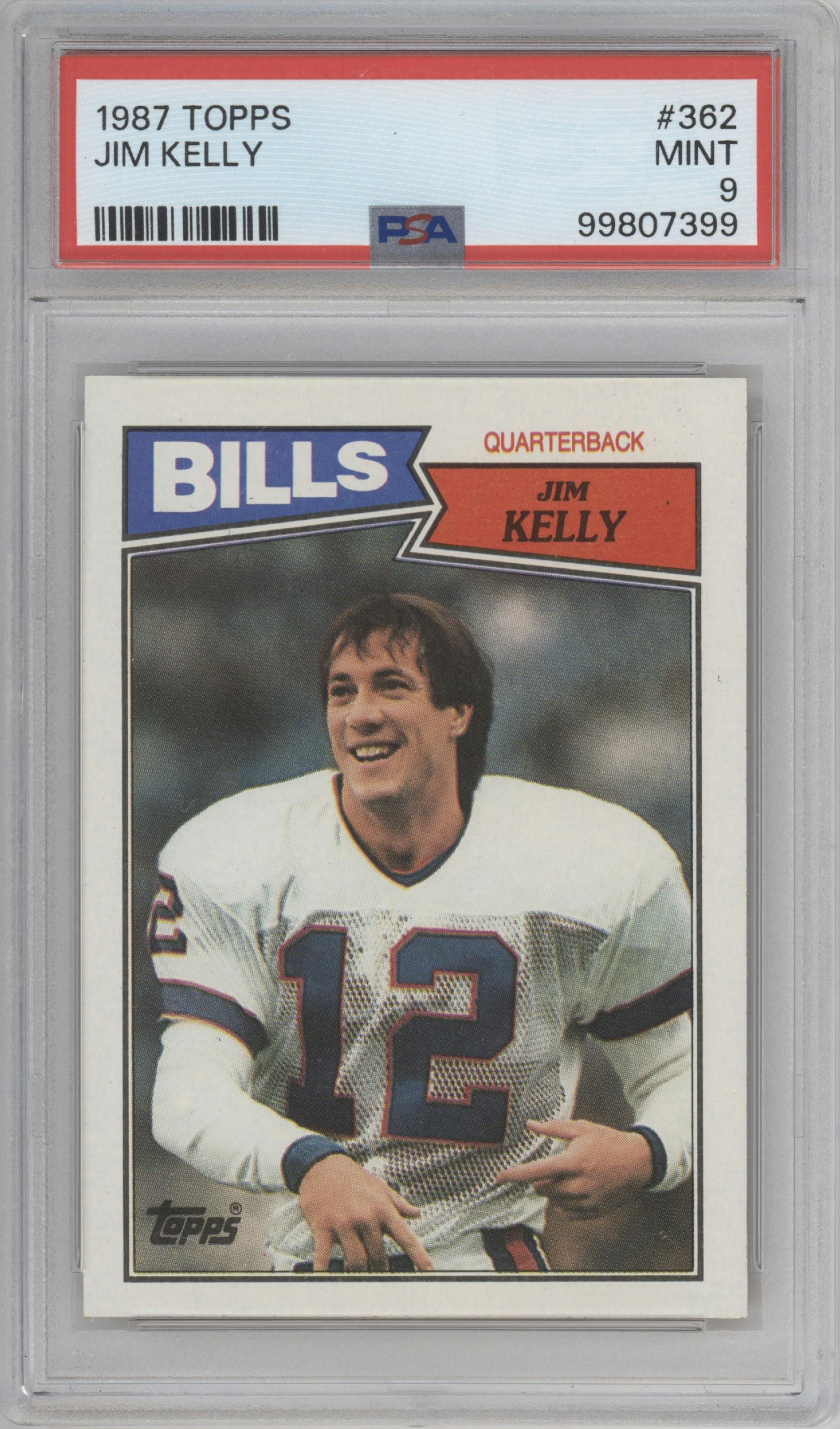 Jim Kelly from the 1987 Topps set graded by PSA and given an overall grade of 9.