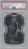 Jalen Hurts from the 2020 Panini Chronicles set featuring a Silver parallel graded by PSA and given an overall grade of 9.