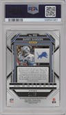 Barry Sanders from the 2022 Panini Prizm set featuring a Red Shimmer parallel graded by PSA and given an overall grade of 9.