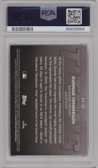 Gunnar Henderson from the 2023 Topps Chrome Update set graded by PSA and given an overall grade of 10.