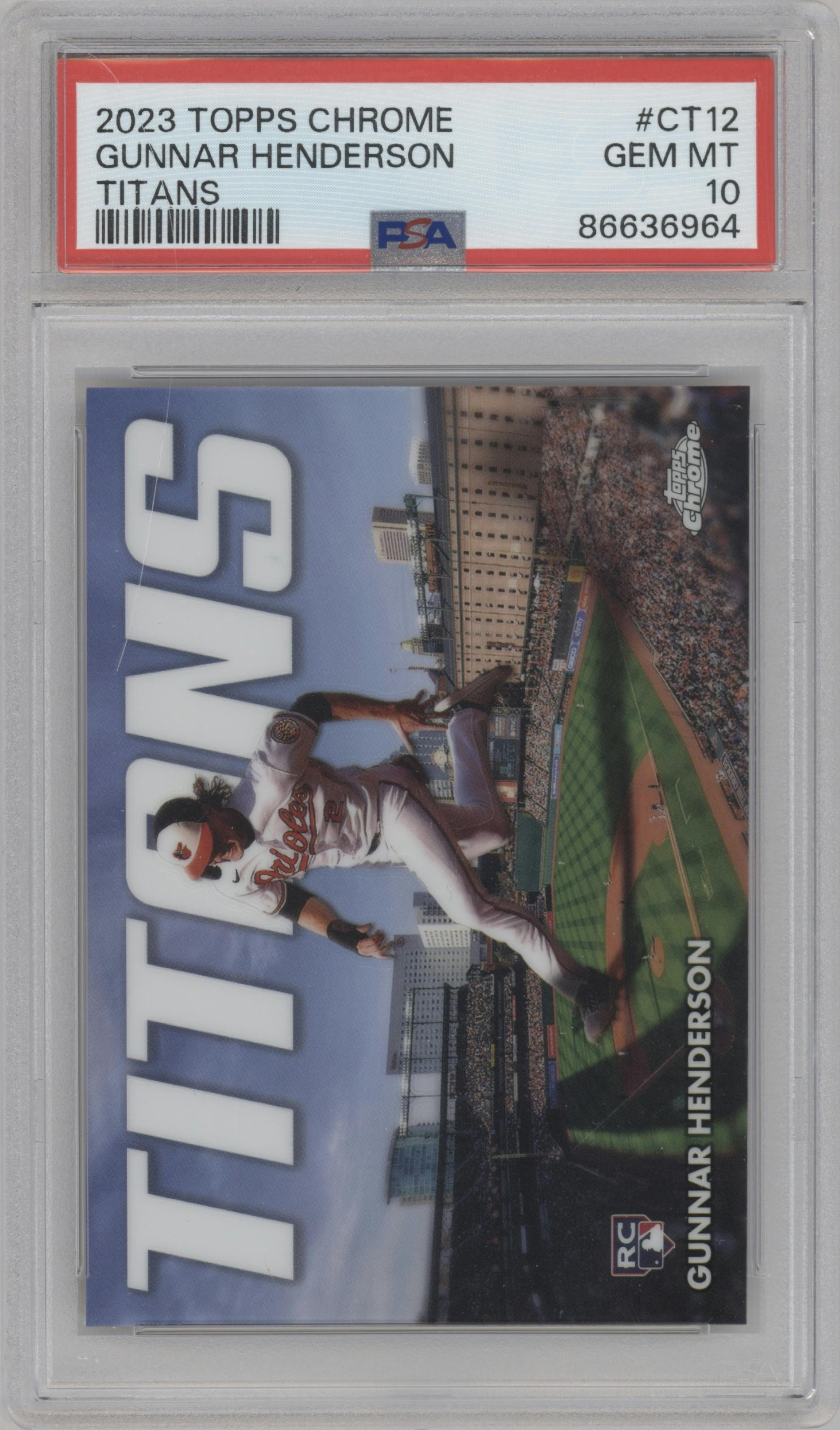 Gunnar Henderson from the 2023 Topps Chrome Update set graded by PSA and given an overall grade of 10.
