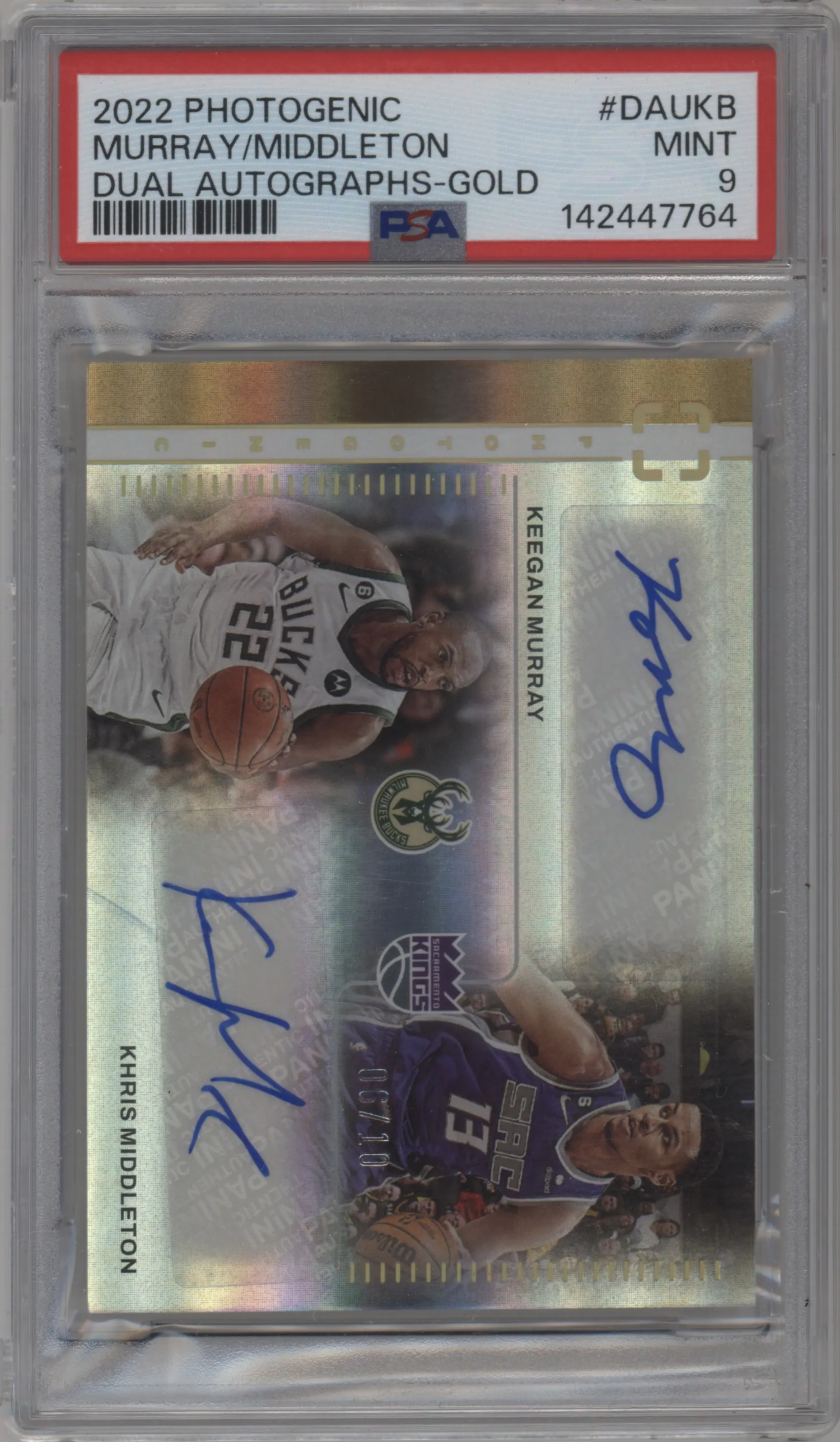 2022 Panini Photogenic Dual Auto Keegan Murray / Khris Middleton Gold #DAU-KB PSA 9