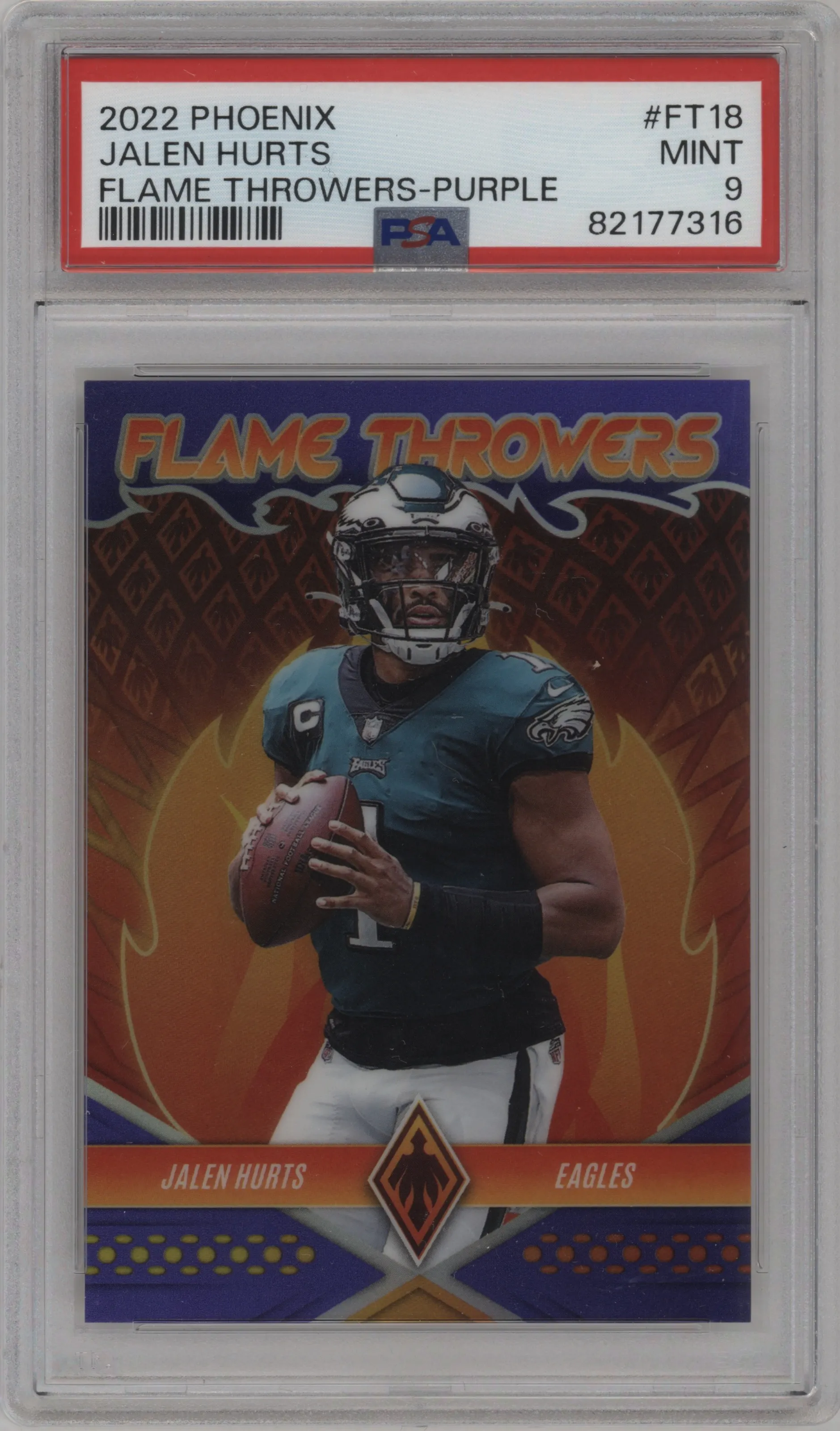 2022 Panini Phoenix Flame Throwers Jalen Hurts Purple PSA 9