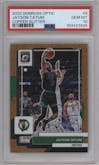 Jayson Tatum from the 2022-23 Panini Donruss Optic  set featuring a Copper Glitter parallel graded by PSA and given an overall grade of 10.