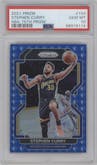 Stephen Curry  from the 2021-22 Panini Prizm  set featuring a Blue NBA 75th Prizm parallel graded by PSA and given an overall grade of 10.