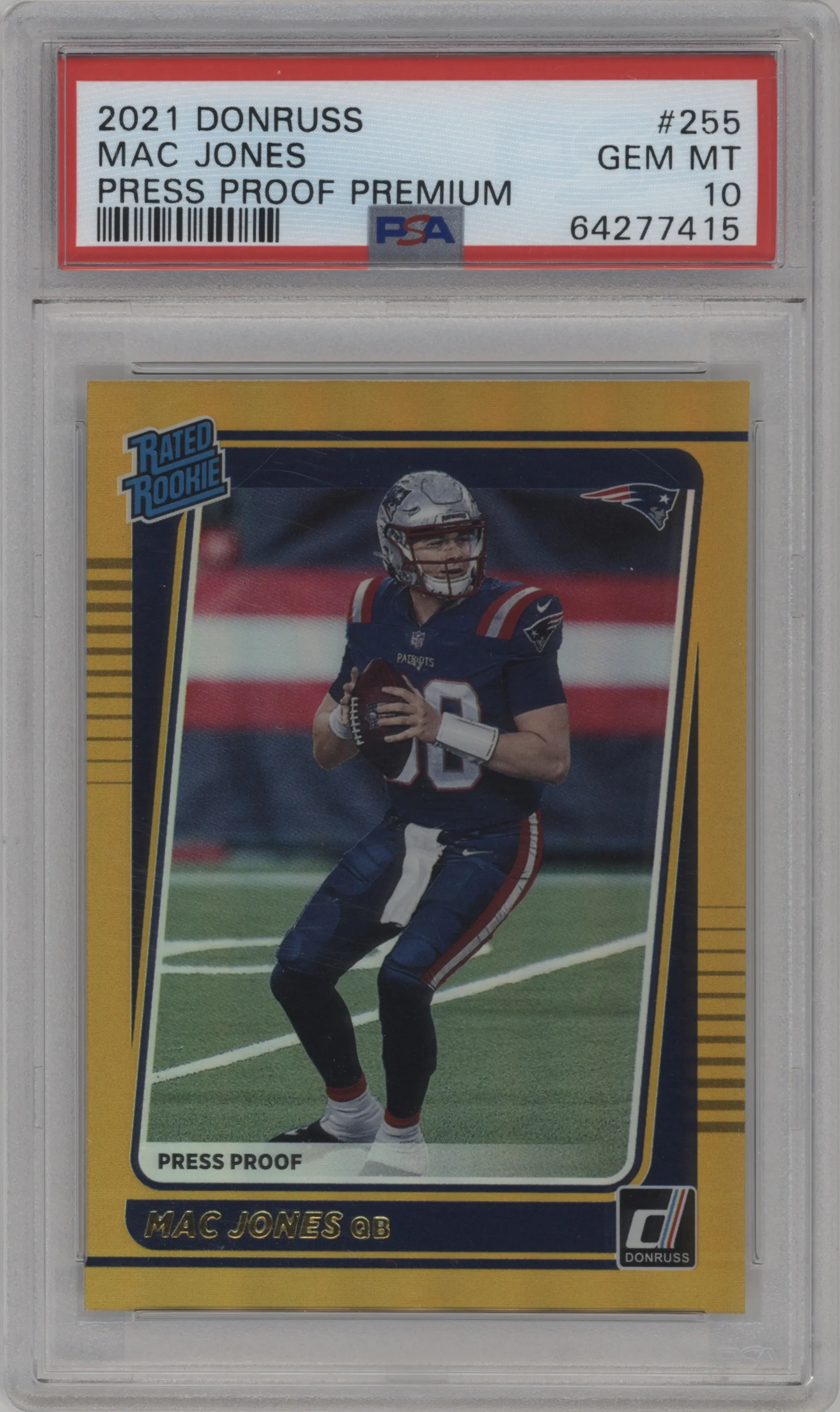 2021 Panini Donruss Rated Rookie Mac Jones Press Proof Premium PSA 10
