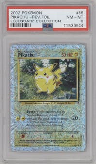 Pikachu from the 2002 Pokemon  set graded by PSA and given an overall grade of 8.