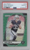 Brock Bowers from the 2024 Panini Prizm set featuring a Green Wave parallel graded by PSA and given an overall grade of 10.