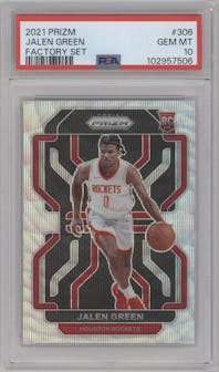 Jalen Green from the 2021-22 Panini Prizm  set featuring a Silver Wave parallel graded by PSA and given an overall grade of 10.