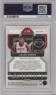 Jalen Green from the 2021-22 Panini Prizm  set featuring a Silver Wave parallel graded by PSA and given an overall grade of 10.