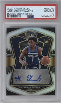 Anthony Edwards from the 2020-21 Panini Select  set graded by PSA and given an overall grade of 10.