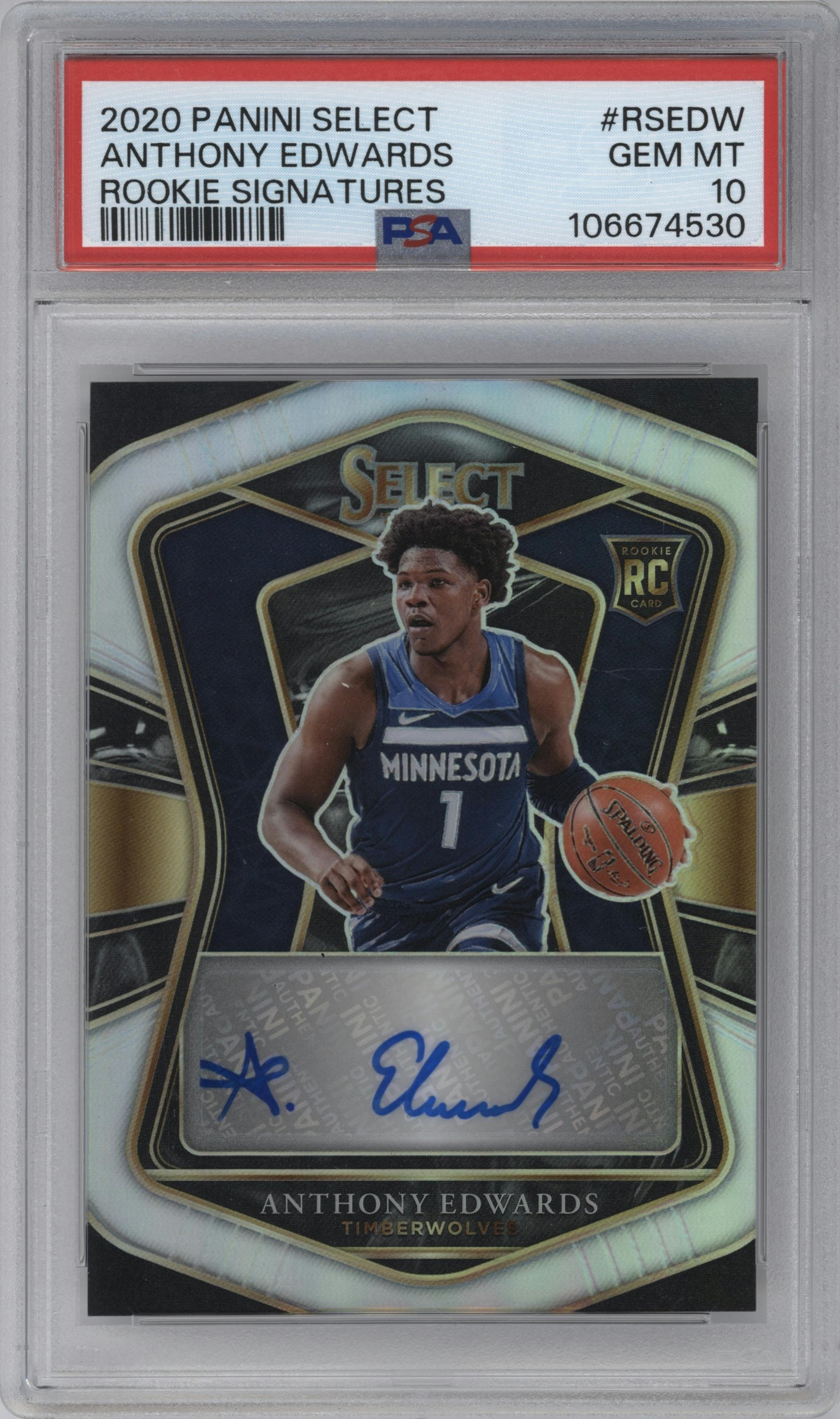 Anthony Edwards from the 2020-21 Panini Select  set graded by PSA and given an overall grade of 10.