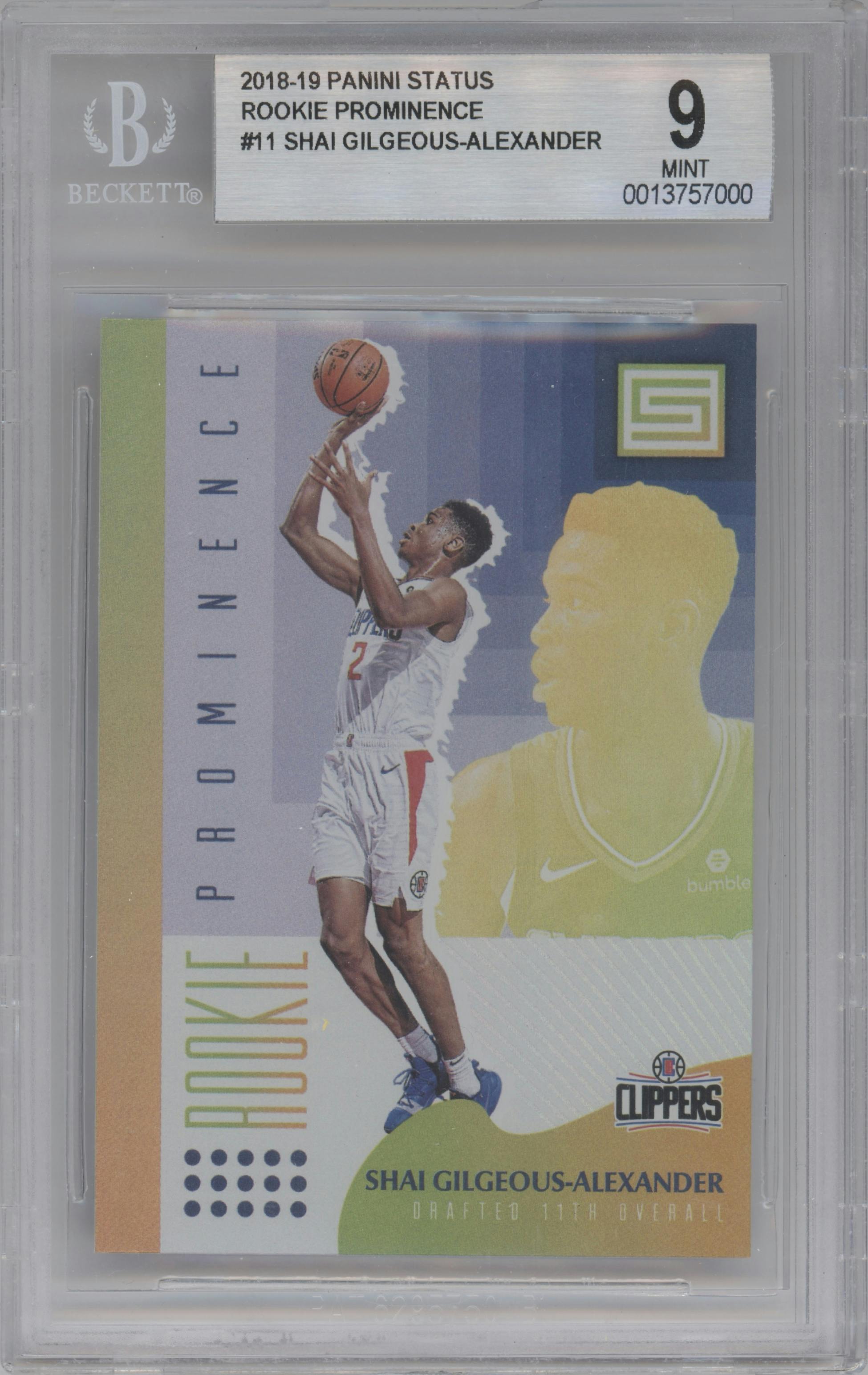 Shai Gilgeous-Alexander from the 2018-19 Panini Status set graded by Beckett and given an overall grade of 9.