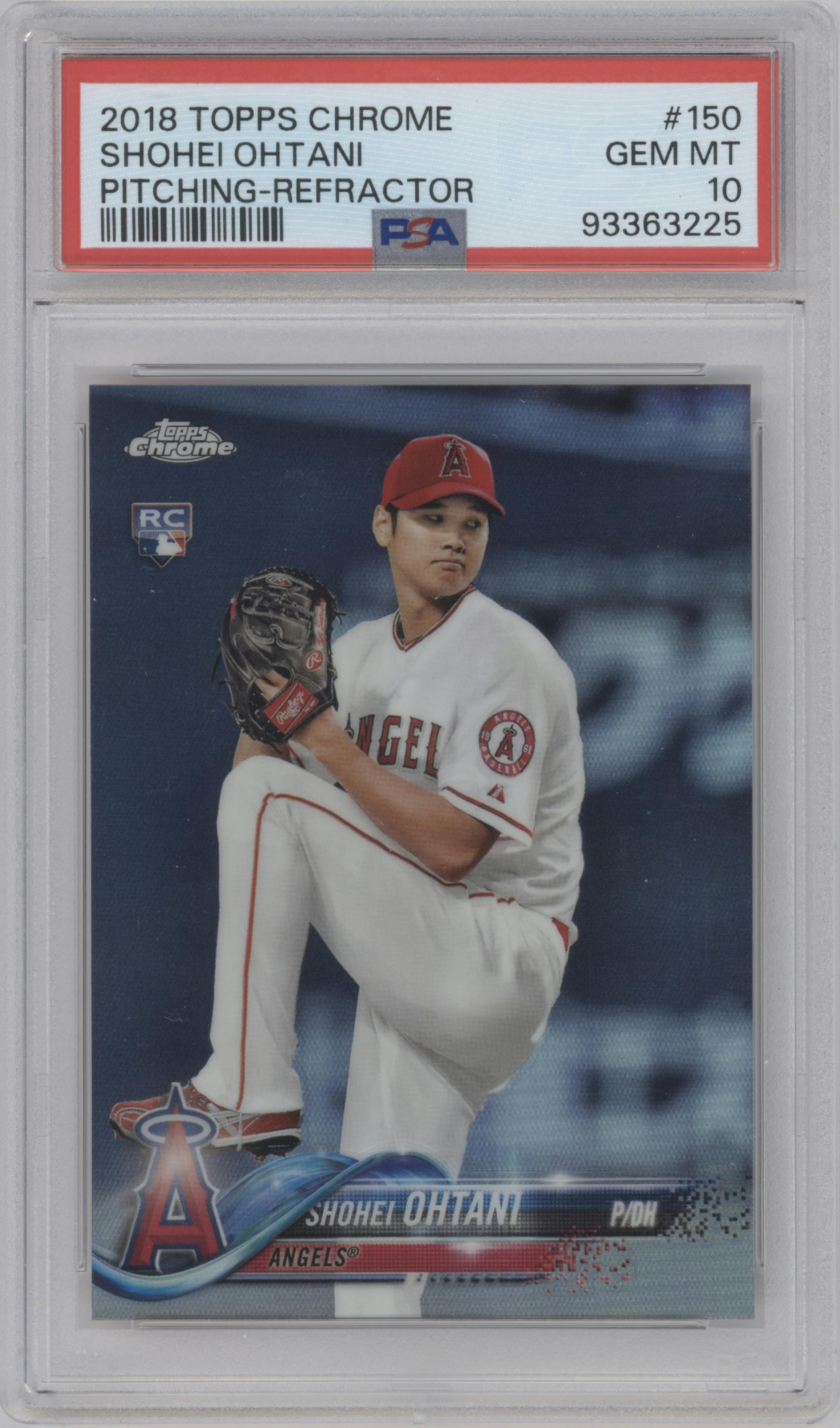 Shohei Ohtani from the 2018 Topps Chrome set featuring a Refractor   parallel graded by PSA and given an overall grade of 10.