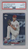 Shohei Ohtani from the 2018 Topps Chrome set featuring a Refractor parallel graded by PSA and given an overall grade of 10.