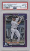 Bryce Rainer from the 2024 Bowman Draft set featuring a Purple Refractor parallel graded by PSA and given an overall grade of 10.