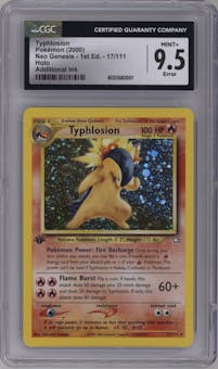 Typhlosion from the 2000 Pokemon Neo Genesis set graded by CSG and given an overall grade of 9.5.