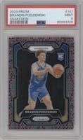 Brandin Podziemski from the 2023-24 Panini Prizm set featuring a Snakeskin parallel graded by PSA and given an overall grade of 9.