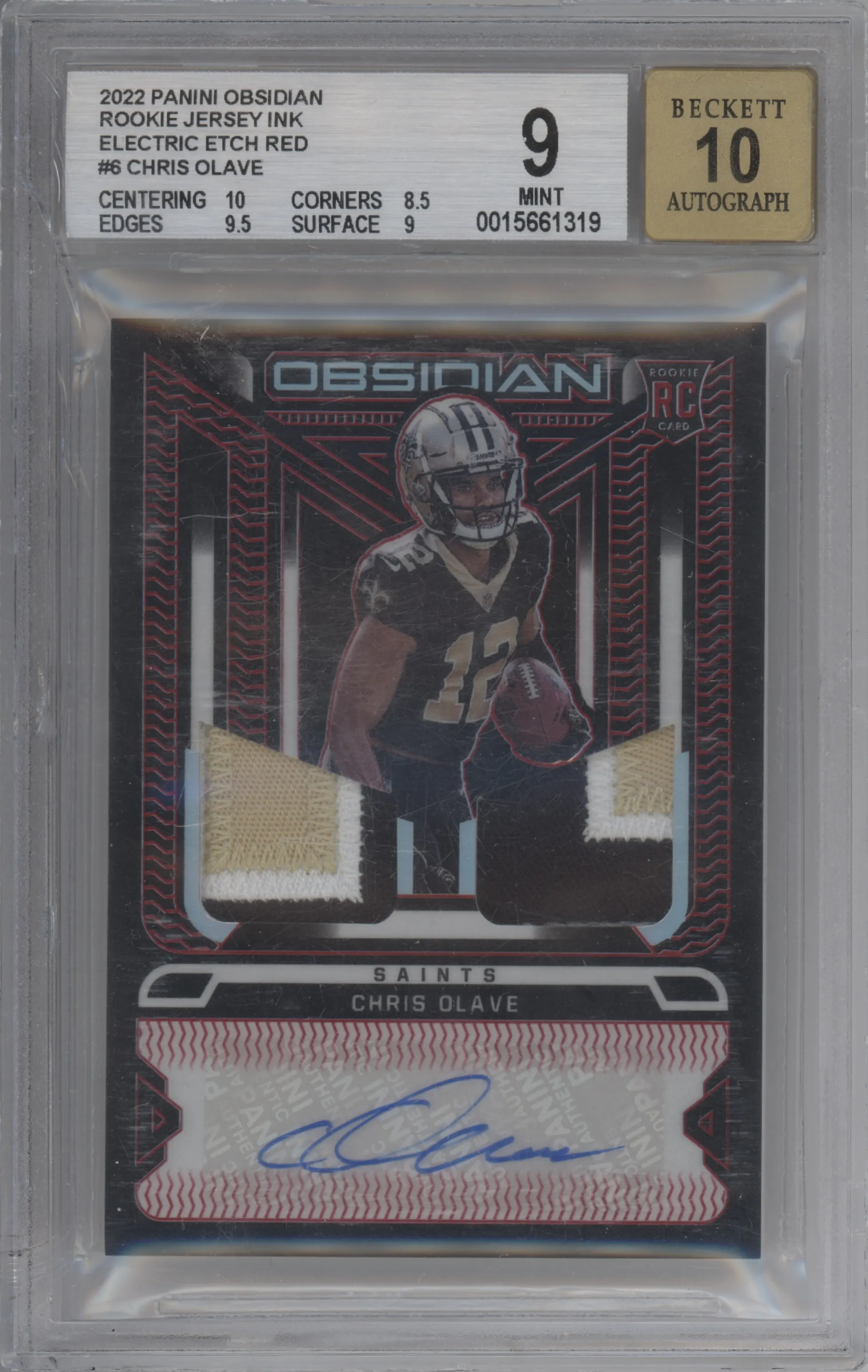 2022 Panini Obsidian Rke.Jrsy.Ink Chris Olave Electric Etch Red #RJI-COL BGS 9