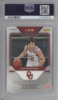 Austin Reaves from the 2021-22 Panini Prizm Draft Picks set featuring a Purple Ice parallel graded by PSA and given an overall grade of 10.