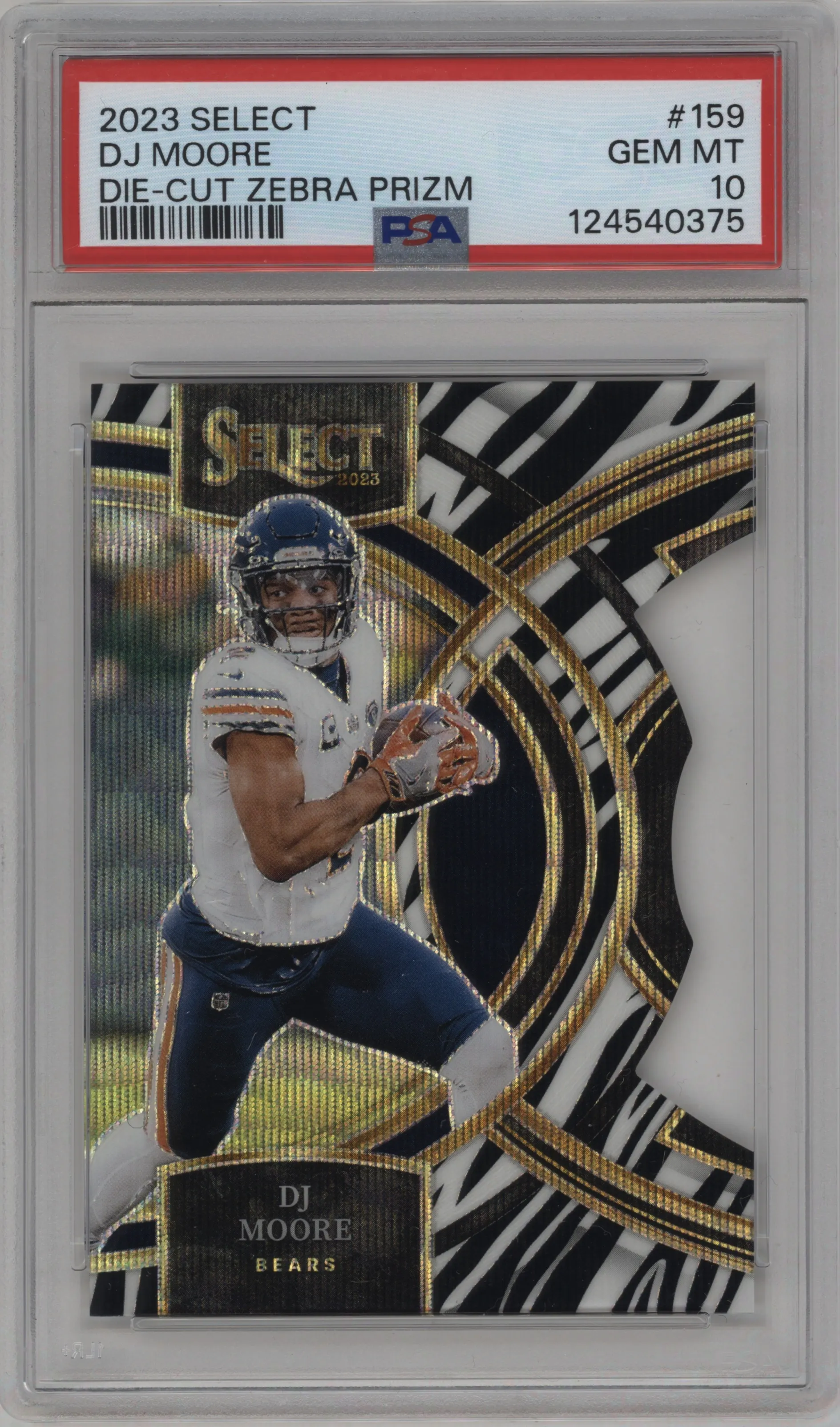 2023 Panini Select Pre.Lvl. DJ Moore Die-Cut Zebra #159 PSA 10