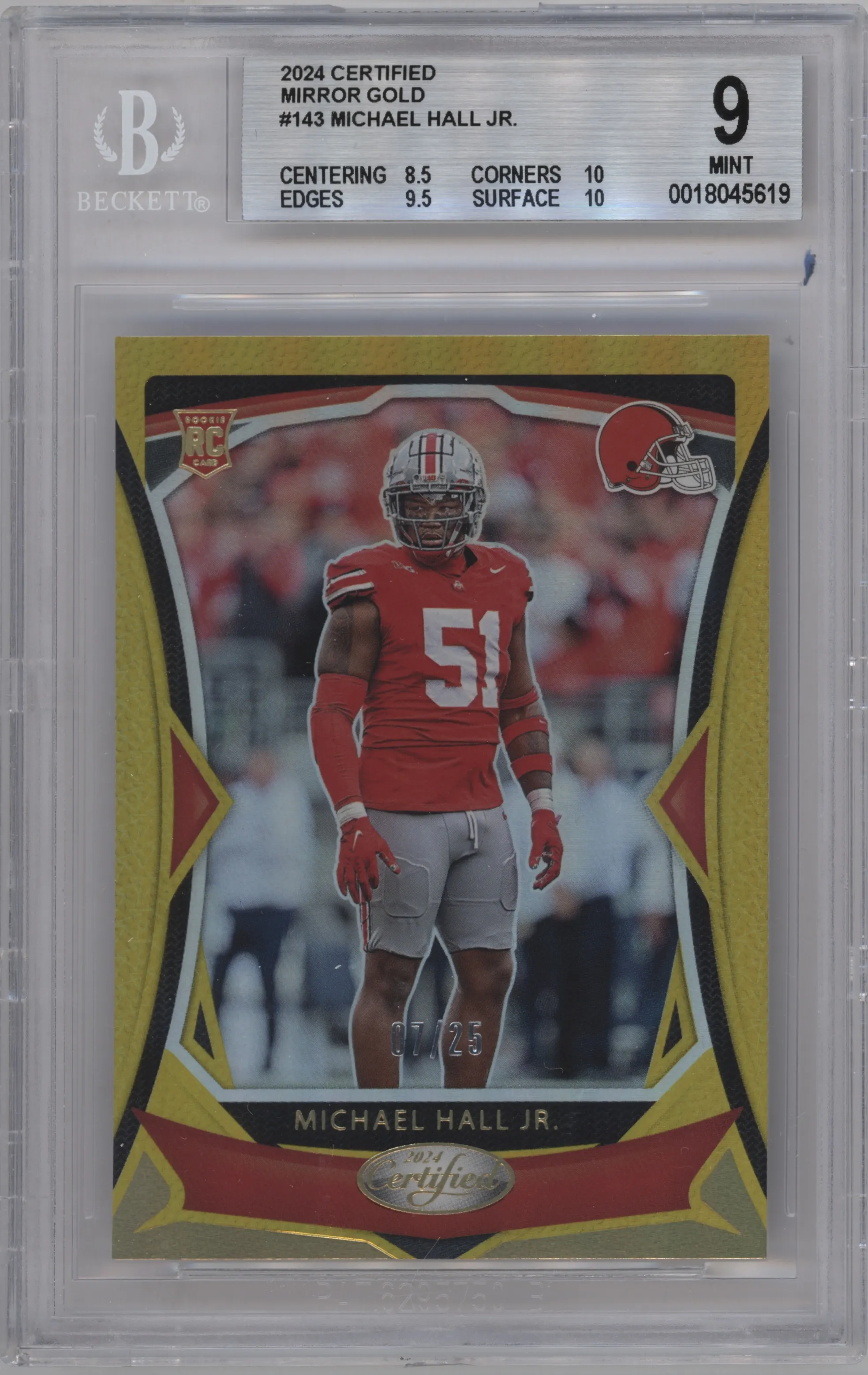 2024 Panini Certified Michael Hall Jr. Gold Mirror BGS 9