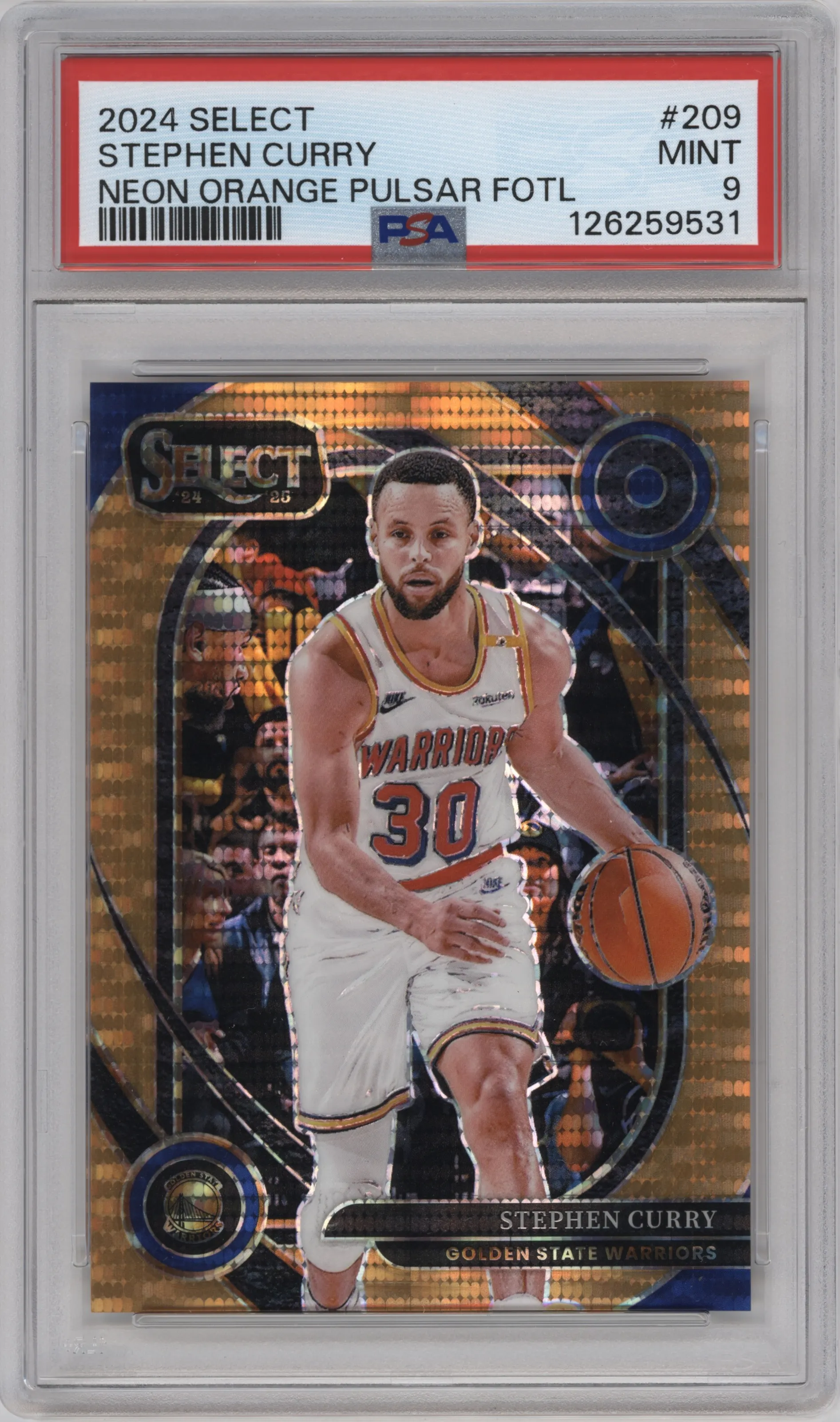 2024 Panini Select Courtside Stephen Curry Neon Orange Pulsar FOTL Prizm PSA 9
