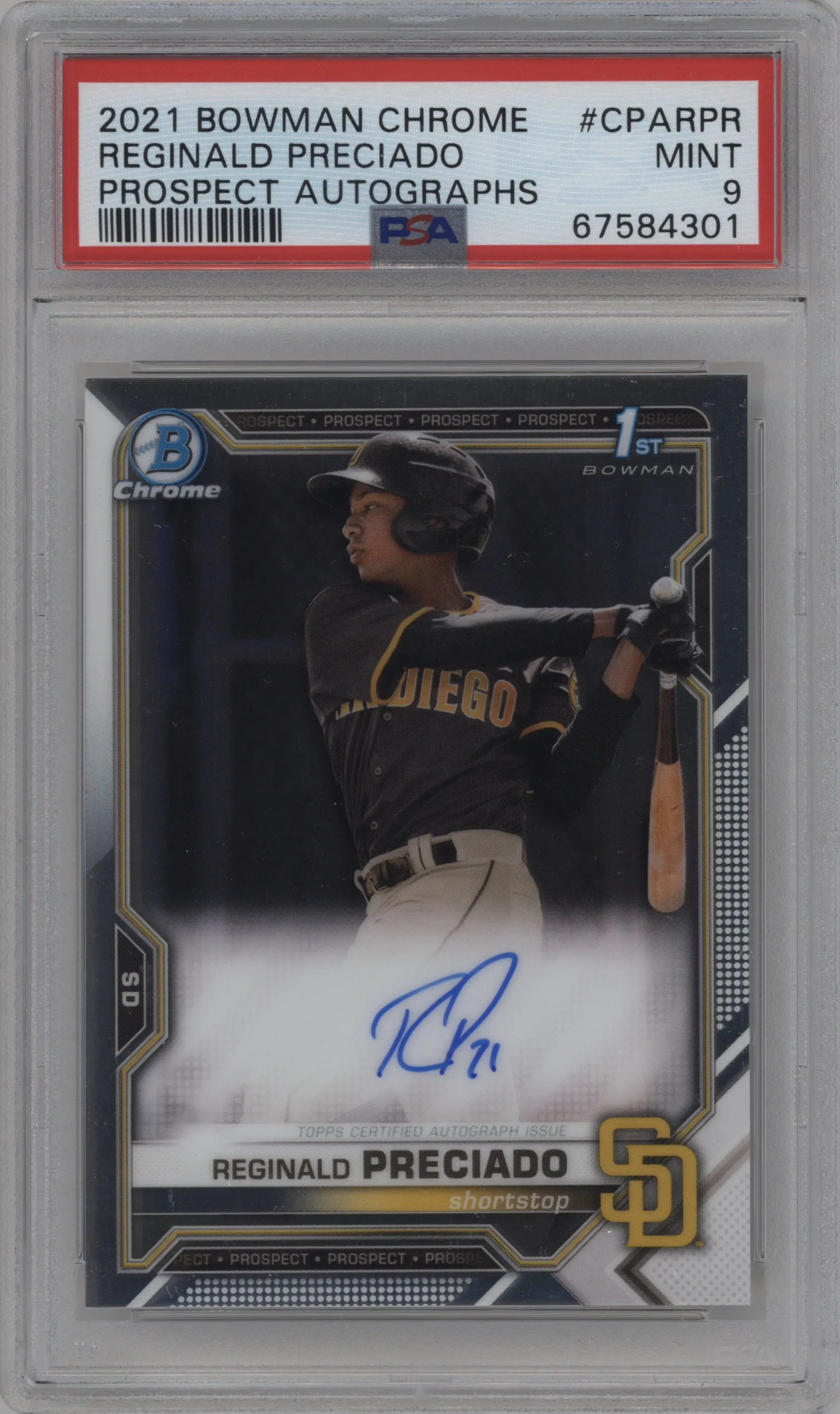 2021 Bowman Chrome Pros.Auto Reginald Preciado PSA 9