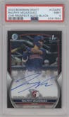 Ralphy Velazquez from the 2023 Bowman Draft set featuring a Black Refractor parallel graded by PSA and given an overall grade of 9.