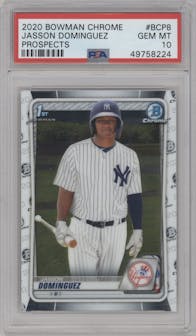 Jasson Dominguez from the 2020 Bowman set graded by PSA and given an overall grade of 10.