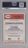 Xavier Worthy from the 2023 Bowman Chrome University set graded by PSA and given an overall grade of 10.
