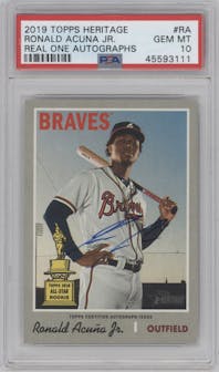 Ronald Acuna Jr. from the 2019 Topps Heritage HN set graded by PSA and given an overall grade of 10.