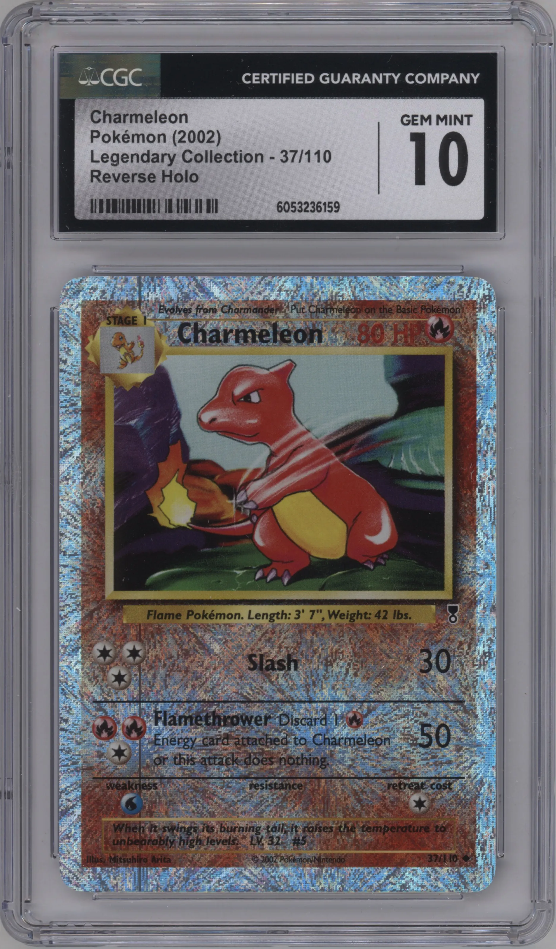 Charmeleon from the 2002 Pokemon  set graded by CSG and given an overall grade of 10.