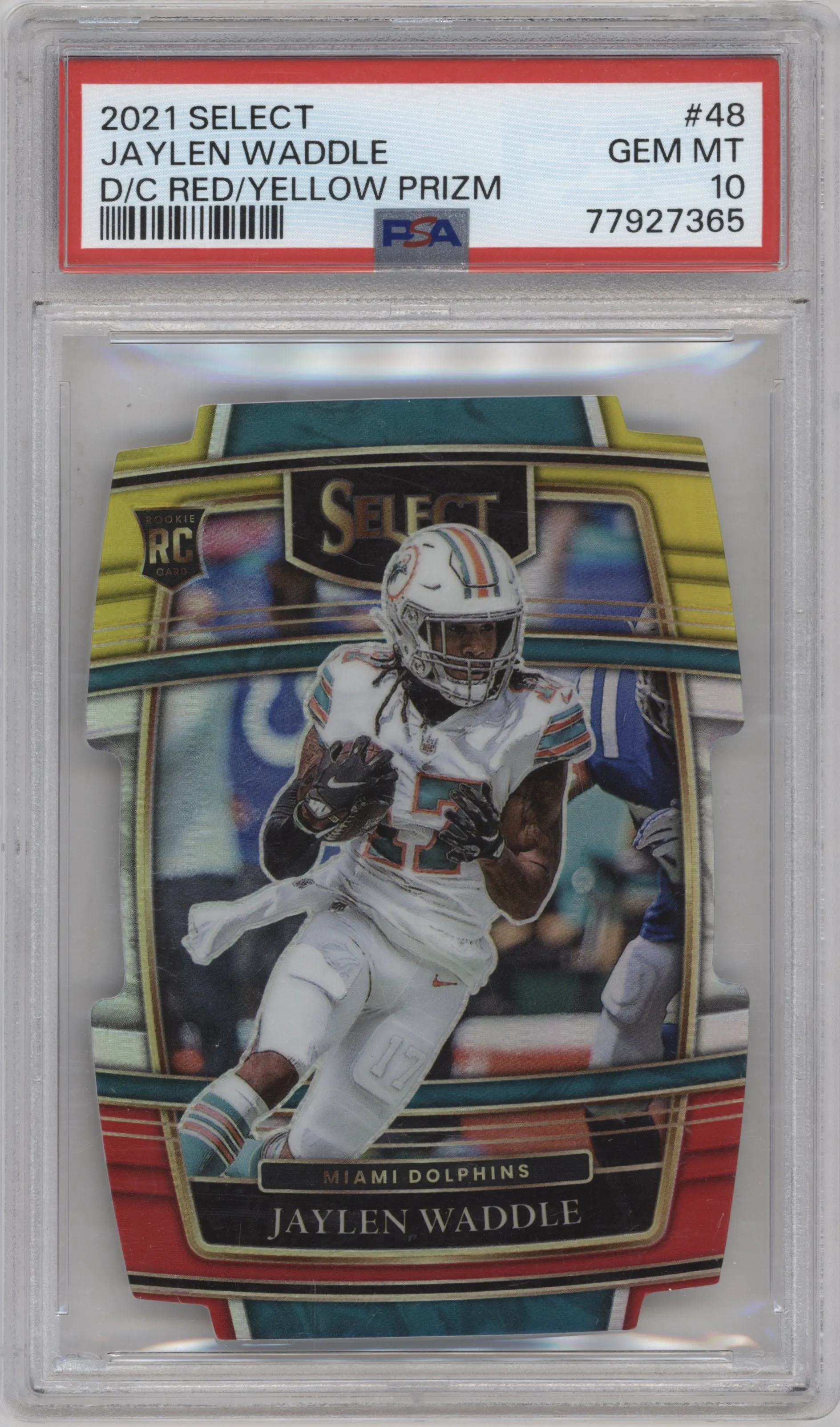 2021 Panini Select Jaylen Waddle Die-Cut Red/Yellow PSA 10