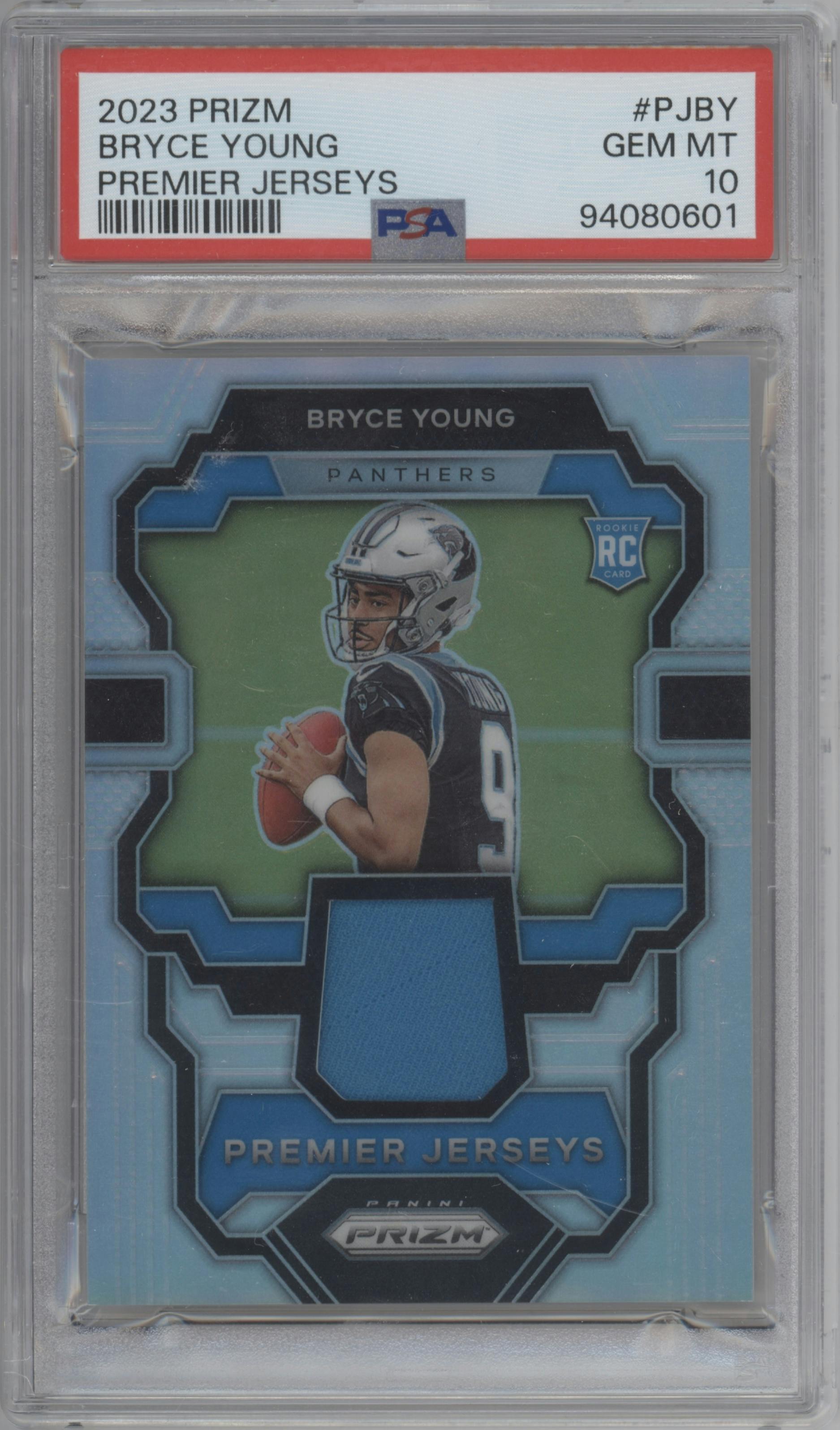 Bryce Young from the 2023 Panini Prizm set graded by PSA and given an overall grade of 10.