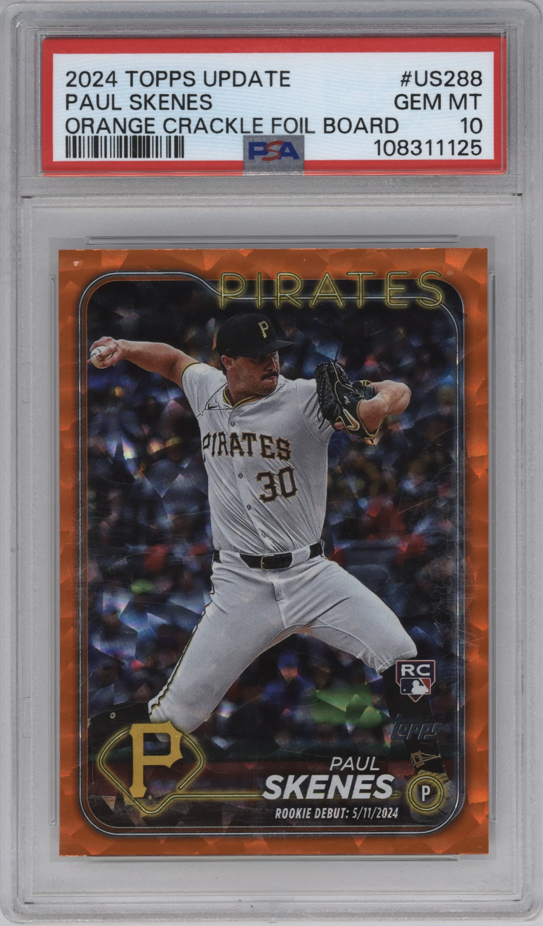 2024 Topps Update Paul Skenes Orange Crackle Foilboard #US288 PSA 10