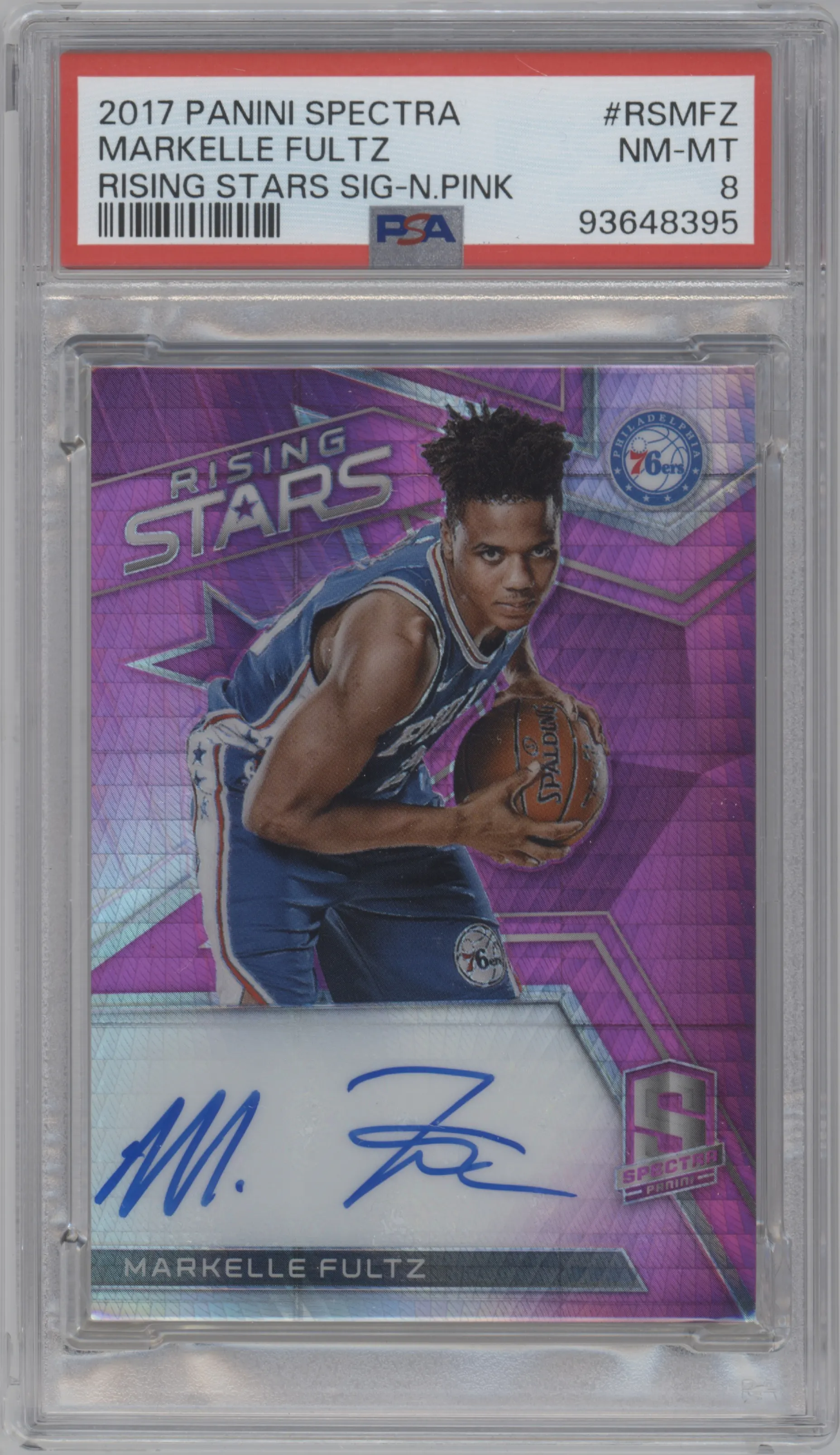 2017 Panini Spectra Rising Stars Sigs. Markelle Fultz Neon Pink #RS-MFZ PSA 8