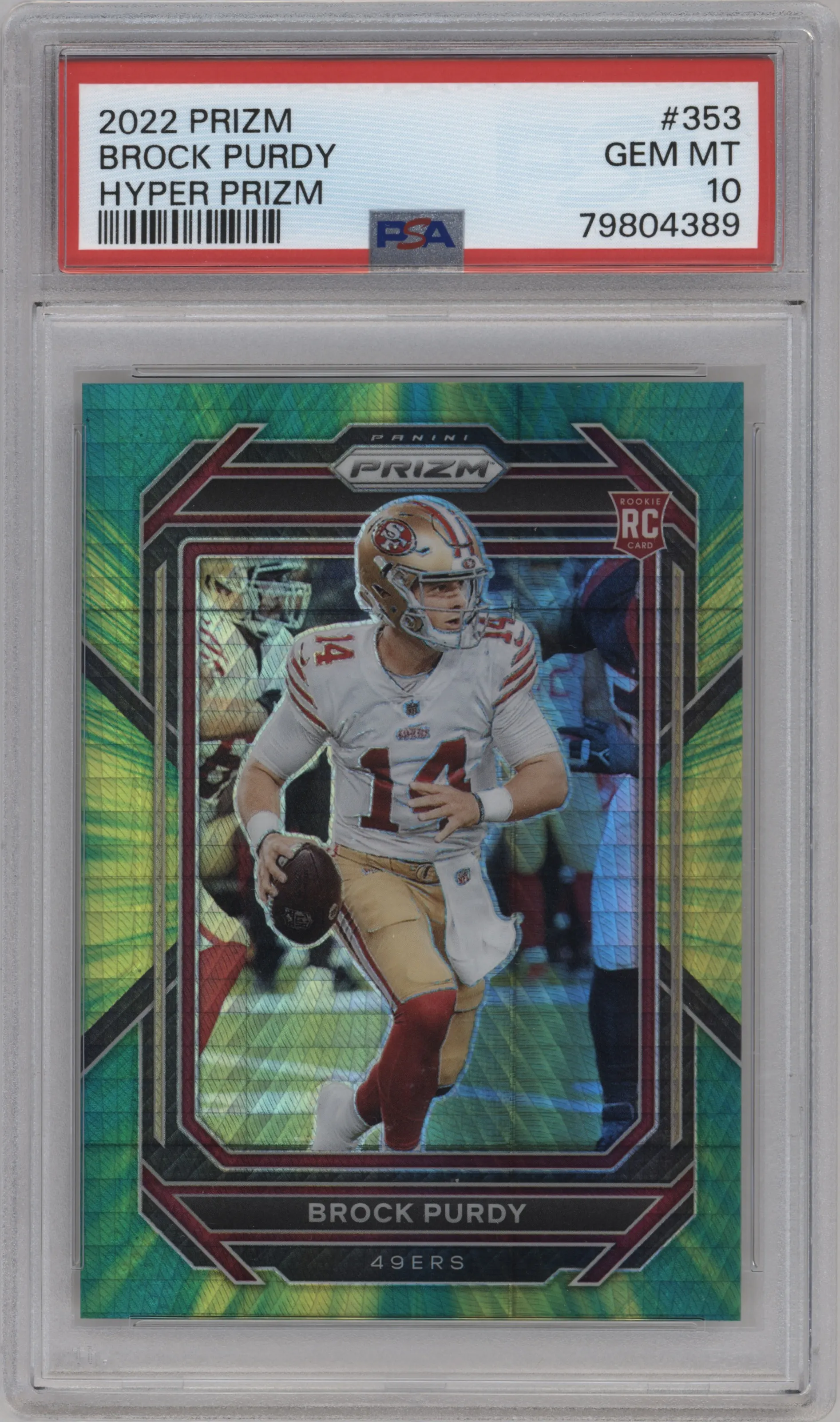 2022 Panini Prizm Brock Purdy Hyper #353 PSA 10