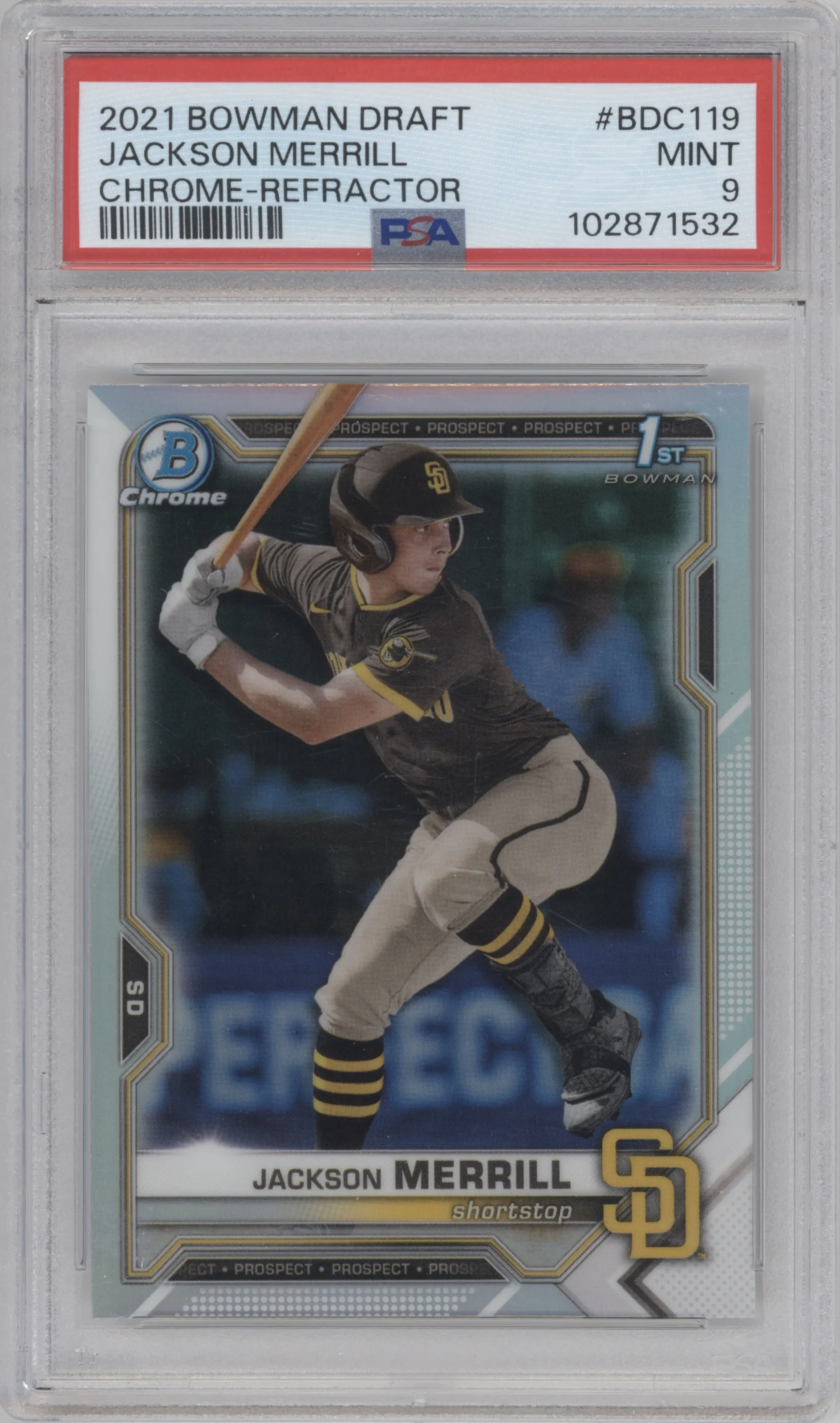 2021 Bowman Draft Chrome Jackson Merrill Refractor #BDC-119 PSA 9