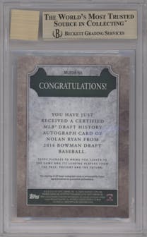 Nolan Ryan from the 2016 Bowman Draft set graded by Beckett and given an overall grade of 9.5.