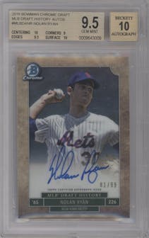 Nolan Ryan from the 2016 Bowman Draft set graded by Beckett and given an overall grade of 9.5.