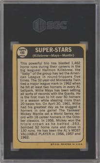 Harmon Killebrew/Willie Mays/Mickey Mantle from the 1968 Topps set graded by SGC and given an overall grade of 3.