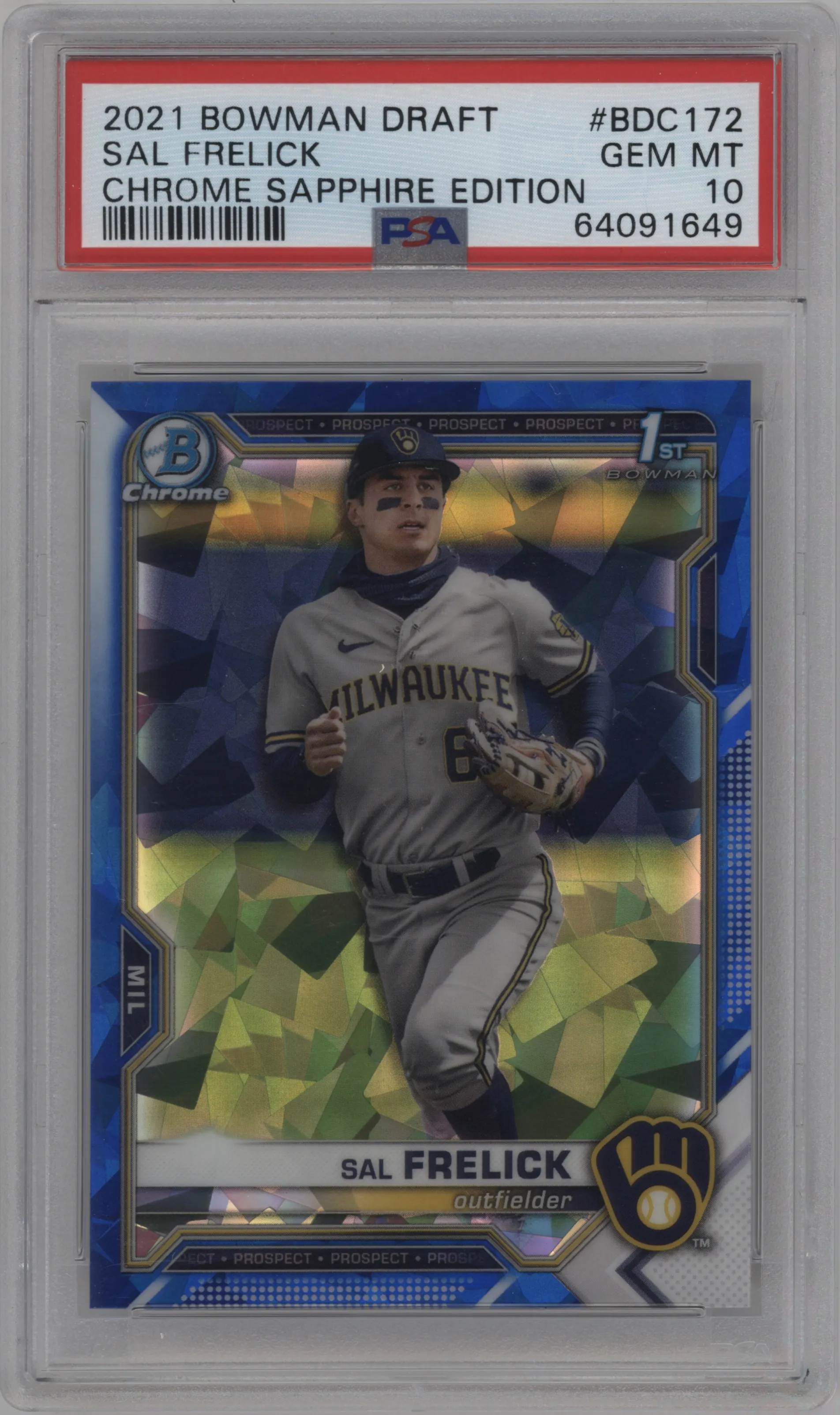 2021 Bowman Draft Sapphire Edition Chrome Sal Frelick #BDC-172 PSA 10