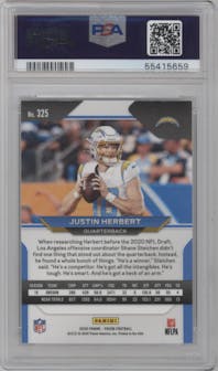 Justin Herbert from the 2020 Panini Prizm set graded by PSA and given an overall grade of 9.