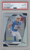 Ladd McConkey from the 2024 Panini Prizm set featuring a Silver Prizm parallel graded by PSA and given an overall grade of 10.