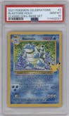 Blastoise from the 2021 Pokemon SWSH set featuring a Base Set parallel graded by PSA and given an overall grade of 10.