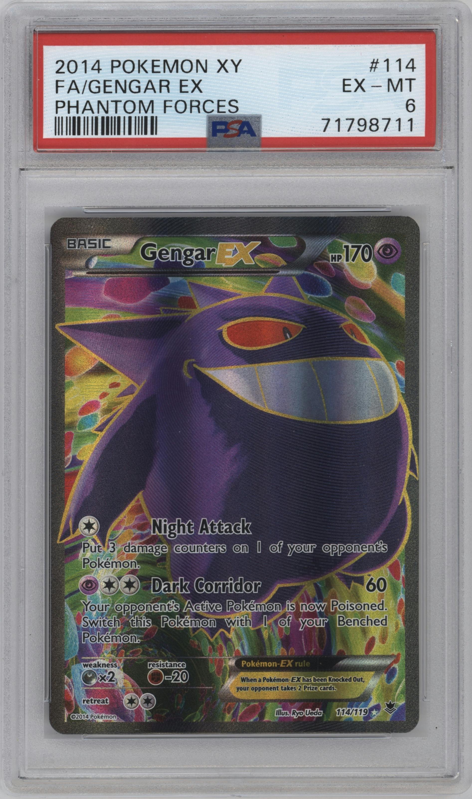 Gengar EX from the 2014 Pokemon XY set graded by PSA and given an overall grade of 6.
